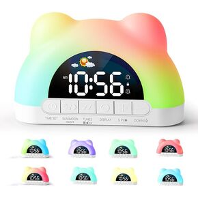 LED Alarm Clock, Little Bear Alarm Clock, Sleep Training Clock for Toddlers with 11 Colors Night Light for Bedroom, Sound Machine, Birthday Gift for Boys Girls in Saudi Arabia