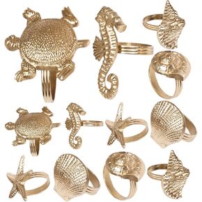 12 قطعة من حلقات المناديل البحرية - حلقات منديل مزخرفة، حلقة منديل معدنية زينة معدنية لعيد الميلاد، وعيد الشكر، وتناول الطعام، وديكور المنزل، والهدايا، والزفاف، والحفلات (ذهبي عتيق) in Kuwait