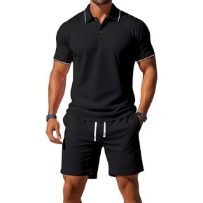 Men's Summer Short-sleesleeved Polo Shirt 2-piece Set Fashionable Casual Vacation Beach Sports Athletic Running Business in Saudi Arabia