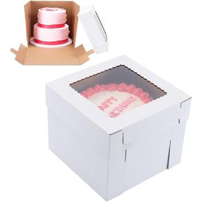 صناديق كعكة طويلة للكعك، 12 × 12 × 10 بوصة [10 عبوات] صندوق خبز قوي وسميك مع نافذة، حامل كعكة أبيض، حاويات كعكة للاستعمال مرة واحدة، صناديق كعكة عيد الميلاد in Kuwait