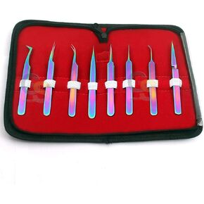 NEW PREMIUM GRADE SET OF 8 PIECE STAINLESS STEEL MULTI RAINBOW COLOR EYELASH EXTENSION TWEEZERS JEWELRY-MAKING, LABORATORY WORK by G.S ONLINE STORE in Kuwait
