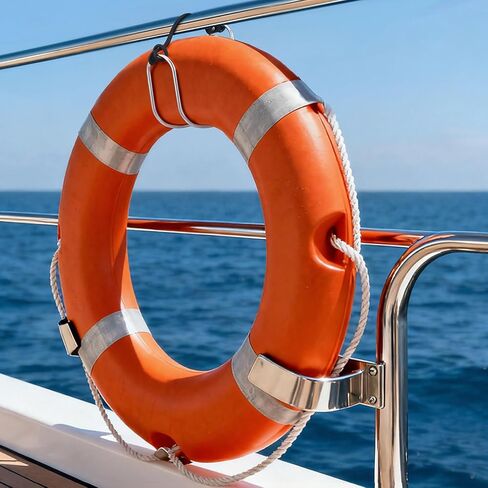 2 Pcs Life Buoy Holder, Stainless Steel Horseshoe Bracket Lifebuoy Preserver Ring Holder with Plastic Base for Standard Boat Marine in Saudi Arabia