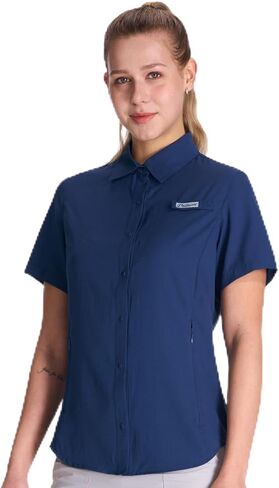 Palmyth Women’s Fishing Shirt Short Sleeve with Zipper Pockets & Mesh Back, Snap Button Shirts UPF 50+ Breathable Quick Dry in Saudi Arabia