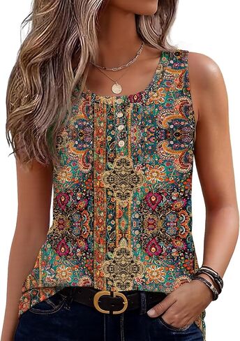 Zeagoo Womens Tank Tops Summer Sleeveless Tops Loose Button Henley Shirts Crew Neck Dress Casual 2026 Clothes in Saudi Arabia
