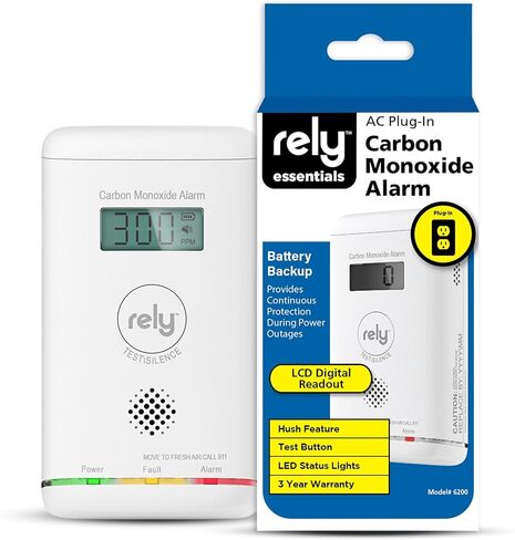 كاشف أول أكسيد الكربون من Rely Essentials 6200، منبه ثاني أكسيد الكربون مع بطارية احتياطية وشاشة رقمية، عبوة واحدة in Saudi Arabia