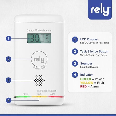 كاشف أول أكسيد الكربون من Rely Essentials 6200، منبه ثاني أكسيد الكربون مع بطارية احتياطية وشاشة رقمية، عبوة واحدة in Saudi Arabia