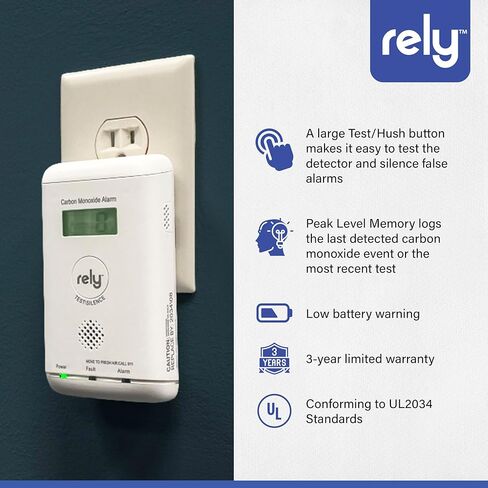 كاشف أول أكسيد الكربون من Rely Essentials 6200، منبه ثاني أكسيد الكربون مع بطارية احتياطية وشاشة رقمية، عبوة واحدة in Saudi Arabia