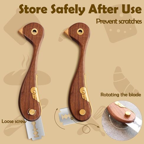 عرجاء الخبز الخشبي للطيور، سكين تسجيل العجين المصنوع يدويًا لتقطيع العجين المخمر، أداة تسجيل دقيقة مع 10 شفرات حلاقة بديلة in Kuwait