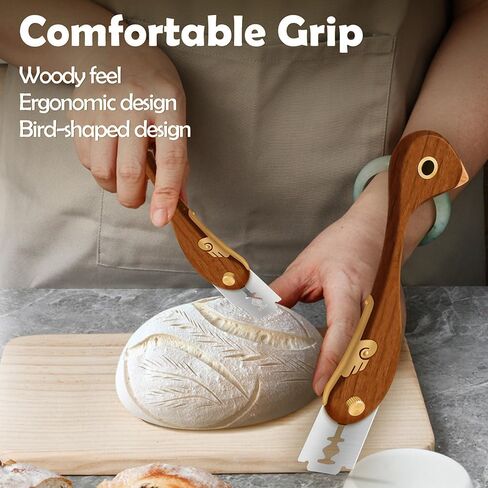 عرجاء الخبز الخشبي للطيور، سكين تسجيل العجين المصنوع يدويًا لتقطيع العجين المخمر، أداة تسجيل دقيقة مع 10 شفرات حلاقة بديلة in Kuwait