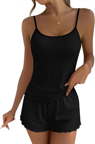 Ekouaer Pajama Sets for Women 2 Piece camisole Pjs Cute Print Lingerie Sleepwear Ribbed Sexy Cami Nightwear S-XXL in Saudi Arabia