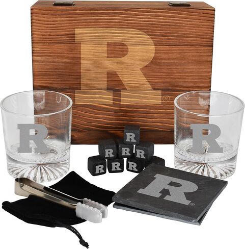 The Memory Company Licensed NCAA Wood Boxed Drinkware Gift Set - Includes 2 Premium Rock Glasses, Cooling Cubes, Tongs, and Coasters, Clemson University in Saudi Arabia