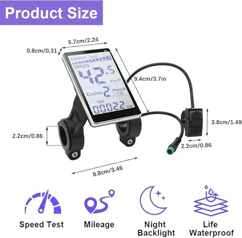 عداد شاشة LCD للدراجة الكهربائية، M5 مقاوم للماء LCD E Bike Display 5 Pin 24V 36V 48V 60V، مناسب للدراجات الكهربائية 31.8 مم، 22.2 مم in Kuwait