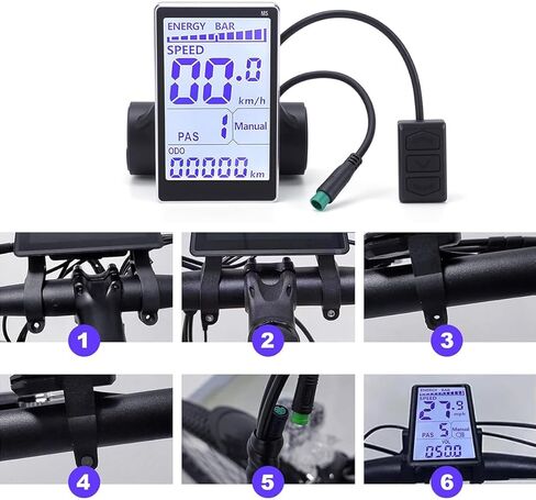 عداد شاشة LCD للدراجة الكهربائية، M5 مقاوم للماء LCD E Bike Display 5 Pin 24V 36V 48V 60V، مناسب للدراجات الكهربائية 31.8 مم، 22.2 مم in Kuwait