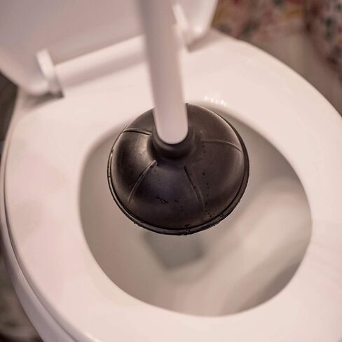 Plumb Craft مرحاض ومكبس تصريف مع مجموعة حامل، أسود/أبيض in Kuwait