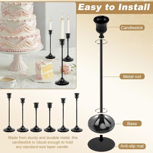 Candlestick Holders 6 PCS Metal Taper Candle Holders,Candle Stick Holders Set,Perfect for Table Centerpiece Mantel Party Wedding Halloween Christmas Decorations(Gold) in Saudi Arabia
