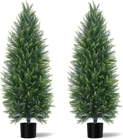 3FT Artificial Cedar Topiary Tree with Pot, Set of 2 Fake Evergreen Tree for Indoor Home Christmas Decor Outdoor Garden Porch Decor in Saudi Arabia