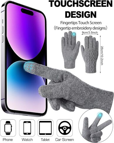 Shihanee Women's Winter Wool Gloves with Touchscreen Wool Plush Fleece Lined Cable Knit Gloves for Cold Weather in Kuwait