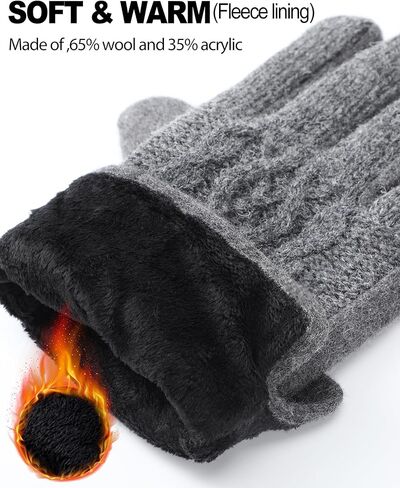 Shihanee Women's Winter Wool Gloves with Touchscreen Wool Plush Fleece Lined Cable Knit Gloves for Cold Weather in Kuwait