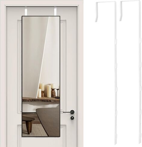 Over-The-Door Mirror Hanger 2Pcs Adjustable 14 in Mirror Door Hanger 5 Hole Over The Doors Mirrors Hooks Metal Hanging Kit for Doors (Mirrors Not Included, White) in Saudi Arabia