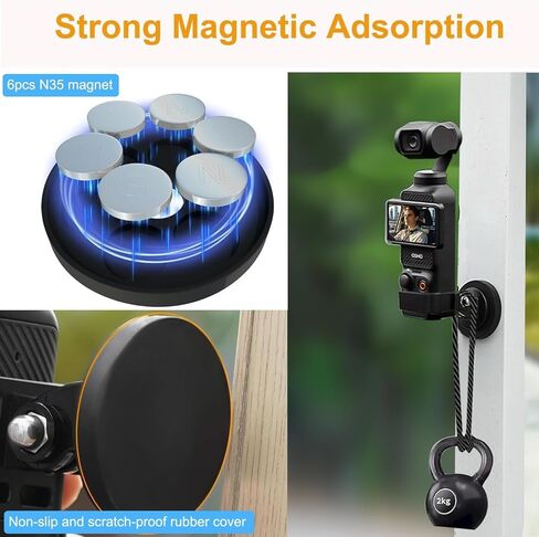 ل DJI Osmo Pocket 3 جبل مغناطيسي ، تركيب السيارة المغناطيسي القوي [قرص معدني لاصق] يتصاعد الكاميرا المغناطيسية المستخدمة على السيارة ، السور ، الثلاجات لـ DJI Osmo Pocket 3 2 Action 5 4 3 و GoPro in Kuwait