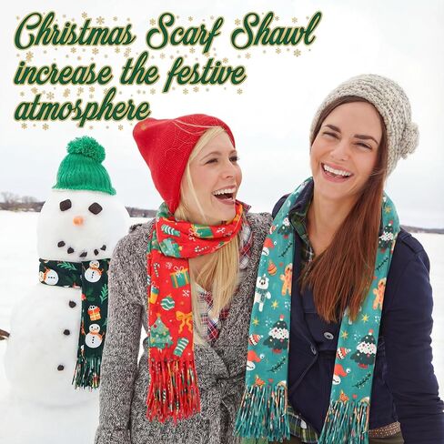 6 Pcs Christmas Scarf with Tassels Bulk for Women Xmas Warm Large Holiday Scarf Wrap Gift, 6 Style, 27 x 71 Inch in Saudi Arabia