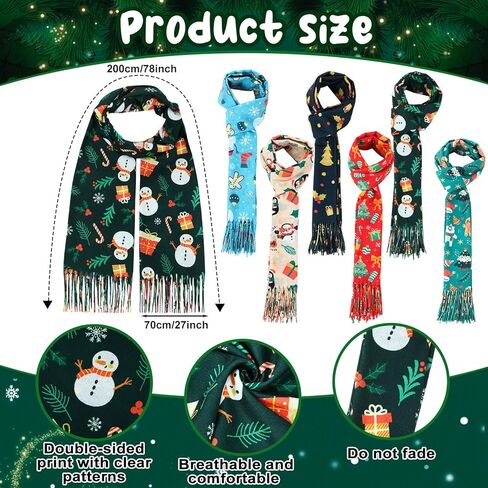 6 Pcs Christmas Scarf with Tassels Bulk for Women Xmas Warm Large Holiday Scarf Wrap Gift, 6 Style, 27 x 71 Inch in Saudi Arabia