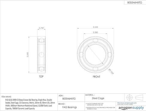 FAG 6210-2RSR-C3 محمل كروي ذو أخدود عميق، صف واحد، مزدوج الغلق، قفص فولاذي، خلوص C3، متري، معرف 50 مم، 90 مم OD، عرض 20 مم، أقصى سرعة دوران 4800 دورة في الدقيقة، سعة تحميل ثابتة 5220 رطل، سعة تحميل ديناميكية 7890 رطل in Kuwait