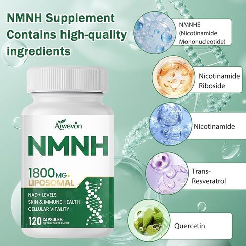 NMNH 1800mg Liposomal NAD+ Supplement, NMNH NMN Alternative with Nicotinamide Riboside & Resveratrol, NAD Booster for Cellular Energy Healthy Aging Support, 120 Vegan Capsules in Saudi Arabia