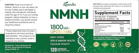 NMNH 1800mg Liposomal NAD+ Supplement, NMNH NMN Alternative with Nicotinamide Riboside & Resveratrol, NAD Booster for Cellular Energy Healthy Aging Support, 120 Vegan Capsules in Saudi Arabia