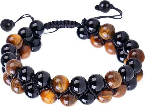 Handmade Triple Protection Bracelet,Bracelets for Men Women Natural Tiger Eye Jewelry Stone Hematite and Blue Stone Hematite 8mm Crystal Bracelet - Adjustable Size with Premium Gift-Box in Saudi Arabia