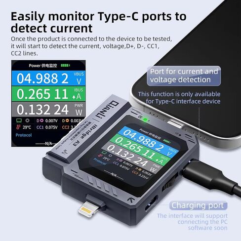 Mobile Phone Tail Plug Detector Tail Plug Comprehensive Analysis Tester Current Voltage Detection High Precision Digital Display Tester Support Lightning Type-C for iPhone Android Phone in Saudi Arabia