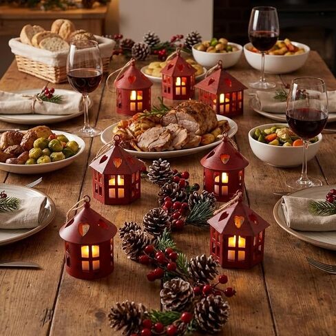 TRIROCKS 6 قطع معدنية مزخرفة معلقة فوانيس شمعة 4 "H House Tea Light حوامل مركزية للطاولات المزرعة ريفي حفل زفاف هدايا داخلية وخارجية (نبيذ أحمر ناعم أسود) in Kuwait