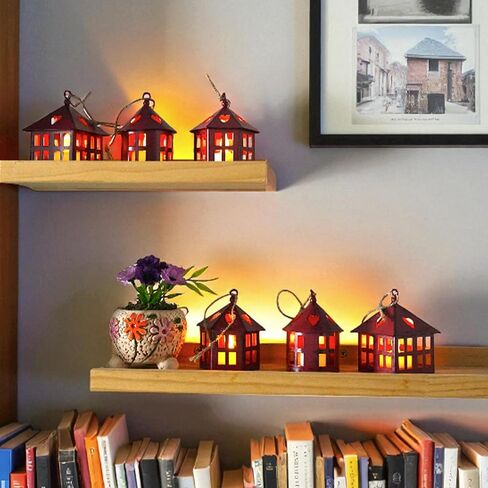 TRIROCKS 6 قطع معدنية مزخرفة معلقة فوانيس شمعة 4 "H House Tea Light حوامل مركزية للطاولات المزرعة ريفي حفل زفاف هدايا داخلية وخارجية (نبيذ أحمر ناعم أسود) in Kuwait