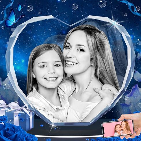 3D Crystal Photo, Christmas Personalized Gifts for Mom, Women, Wife, Her, Couple, Custom Gifts With Your Own Photo, Laser Etched Glass Picture for Anniversary Memorial, Heart, S in Saudi Arabia