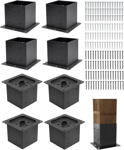 6x6 Raised Post Base for Concrete Deck Brackets (5.5x5.5in Actual Size) - Heavy Duty Black Steel Anchor Kit - Pergola, Gazebo, Fence 8-Pack in Saudi Arabia