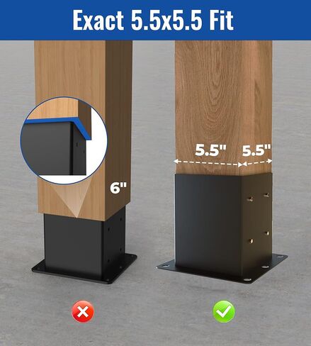 6x6 Raised Post Base for Concrete Deck Brackets (5.5x5.5in Actual Size) - Heavy Duty Black Steel Anchor Kit - Pergola, Gazebo, Fence 8-Pack in Saudi Arabia