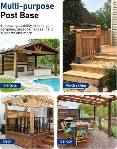 6x6 Raised Post Base for Concrete Deck Brackets (5.5x5.5in Actual Size) - Heavy Duty Black Steel Anchor Kit - Pergola, Gazebo, Fence 8-Pack in Saudi Arabia