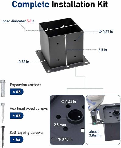 6x6 Raised Post Base for Concrete Deck Brackets (5.5x5.5in Actual Size) - Heavy Duty Black Steel Anchor Kit - Pergola, Gazebo, Fence 8-Pack in Saudi Arabia