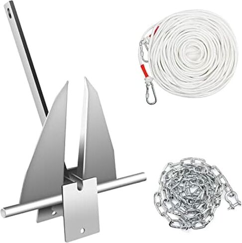 Boat Anchor Kit 8.5 Or 13 Lb Fluke Style Anchor, Hot Dipped Galvanized Steel Fluke Anchor, Marine Anchor with Anchor, Rope, Shackles, Chain for Boat Mooring On The Beach, Boats from 15'-24',8.5lb in Saudi Arabia