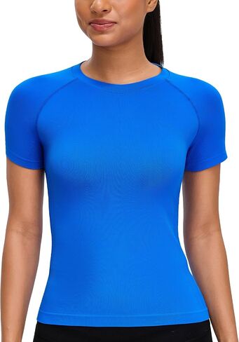 Seamless Workout Tops for Women Short Sleeve Breathable Athletic Shirt, Soft Stretch Slim Fit Gym Running Yoga Tee in Saudi Arabia