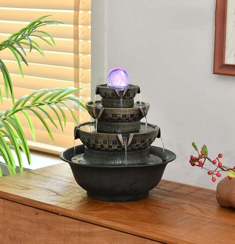نافورة مياه على سطح الطاولة، نافورة شلال مع أضواء LED مناسبة لديكور المكتب والمنزل، هدايا دافئة للمنزل الجديد (2735) in Kuwait