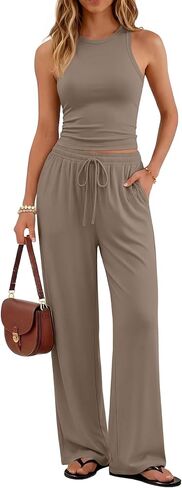 Trendy Queen Womens 2 Piece Sweatsuits Lounge Sets Track Suits Tank Tops Wide Leg Pants Spring Matching Outfits 2026 in Saudi Arabia