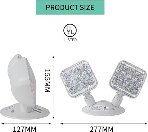 GZRUIYANG Emergency Remote Head Lighting, Double Square Head Emergency Light, UL Listed, Multi Voltage 3.6 to 24 Volt Input, 2 * 3 Watts, 180 Lumen, No Battery Inside in Saudi Arabia