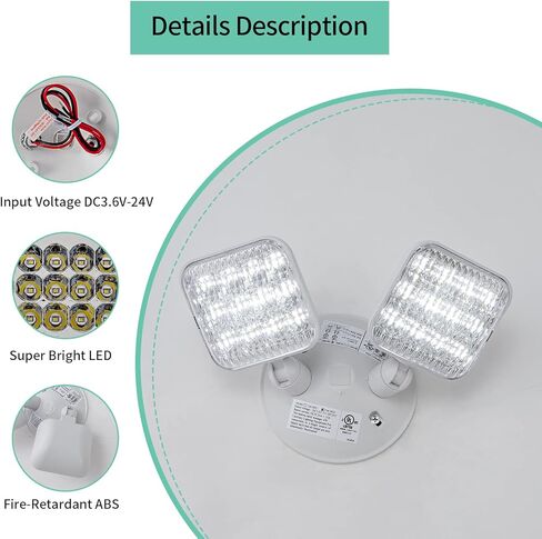 GZRUIYANG Emergency Remote Head Lighting, Double Square Head Emergency Light, UL Listed, Multi Voltage 3.6 to 24 Volt Input, 2 * 3 Watts, 180 Lumen, No Battery Inside in Saudi Arabia
