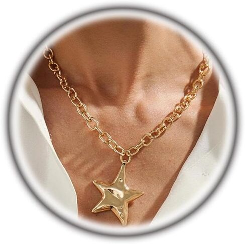 Gold Star Necklace for Women,Chunky Large Star Statement Necklace,Big Gold Choker Necklaces Y2k Punk Jewelry Accessories in Saudi Arabia