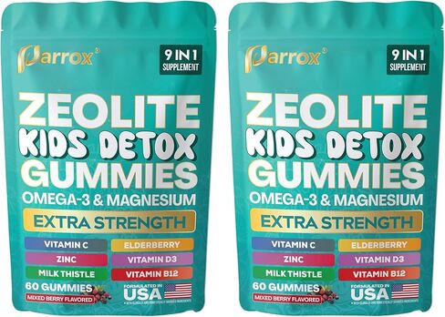 Zeolite Kids Gummies, 9-in-1 with Zeolite, Omega-3, Magnesium, Elderberry, Vitamin C, Milk Thistle, Vitamin D3, Zinc, B12 – Sugar-Free (60 Gummies – Mixed Berry Flavor) in Saudi Arabia