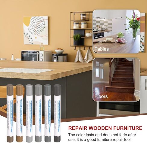 HARFINGTON Wood Filler Sticks 6 Colors Wooden Wax Touch Up Furniture Repair Crayons for Lead Gray, Medium Gray, Wood, Slightly Gray, Champagne, Light Gray in Kuwait