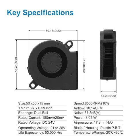 5015 مروحة منفاخ تبريد لمختبر بامبو P1P/P1S، DC 24V 4.08W 6.0CFM 7800RPM محمل كروي مزدوج، مروحة توربو عالية السرعة 52x52x15 مم لتبريد أجزاء الطابعة ثلاثية الأبعاد، ضوضاء منخفضة، مقاومة للحريق، تشغيل مستقر in Kuwait