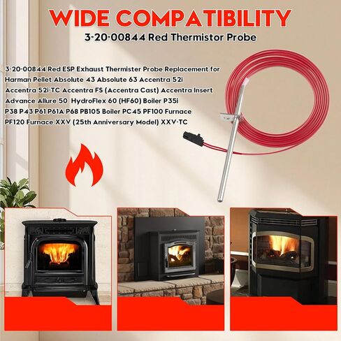 3-20-00844 مسبار الثرمستور ESP الأحمر يناسب موقد Harman Pellet Accentra 52i، إدراج Accentra، مطلق 43 63، P35i، P38، P43، P61، P61A، P68، PC45، XXV، لجهاز التسخين BA100، BH105، BH60، BIO-120 in Kuwait