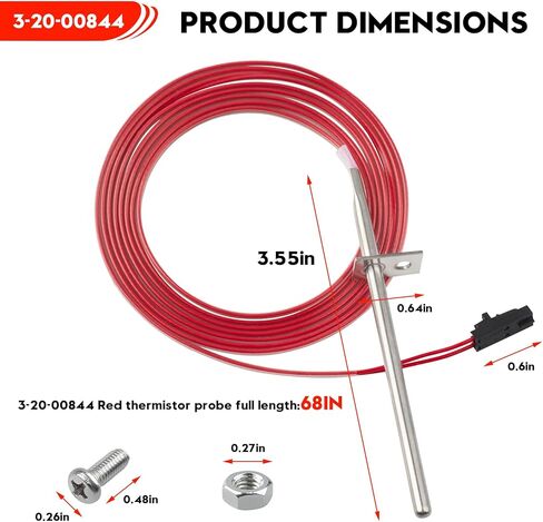 3-20-00844 مسبار الثرمستور ESP الأحمر يناسب موقد Harman Pellet Accentra 52i، إدراج Accentra، مطلق 43 63، P35i، P38، P43، P61، P61A، P68، PC45، XXV، لجهاز التسخين BA100، BH105، BH60، BIO-120 in Kuwait